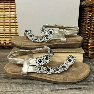 Codia Neutral Lazer Cut Floral Embellished Sandals Size 36